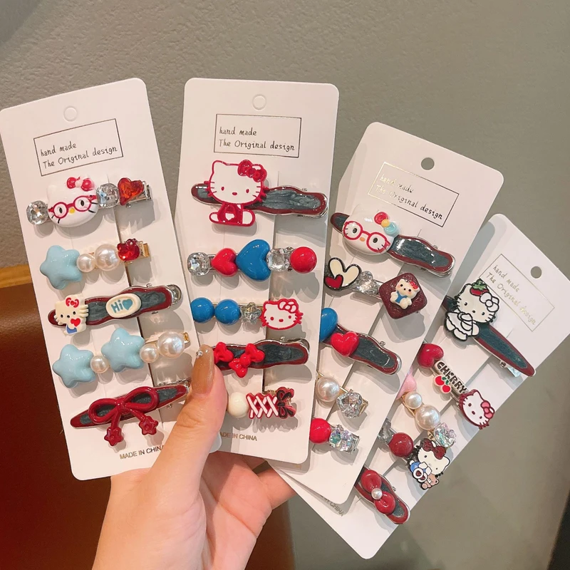 5Pcs Girl's Fashion Cute Cartoon Flash Diamond Hello Kitty Hair Pin Hairpin Girl Bangs Hair Accessories Child Forehead Hair Clip - Image 2