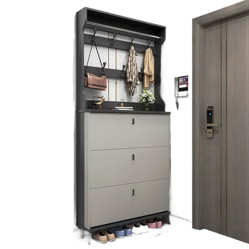 

All solid wood, pure ecological board, ultra-thin, shoe cabinet, coat rack, integrated, door