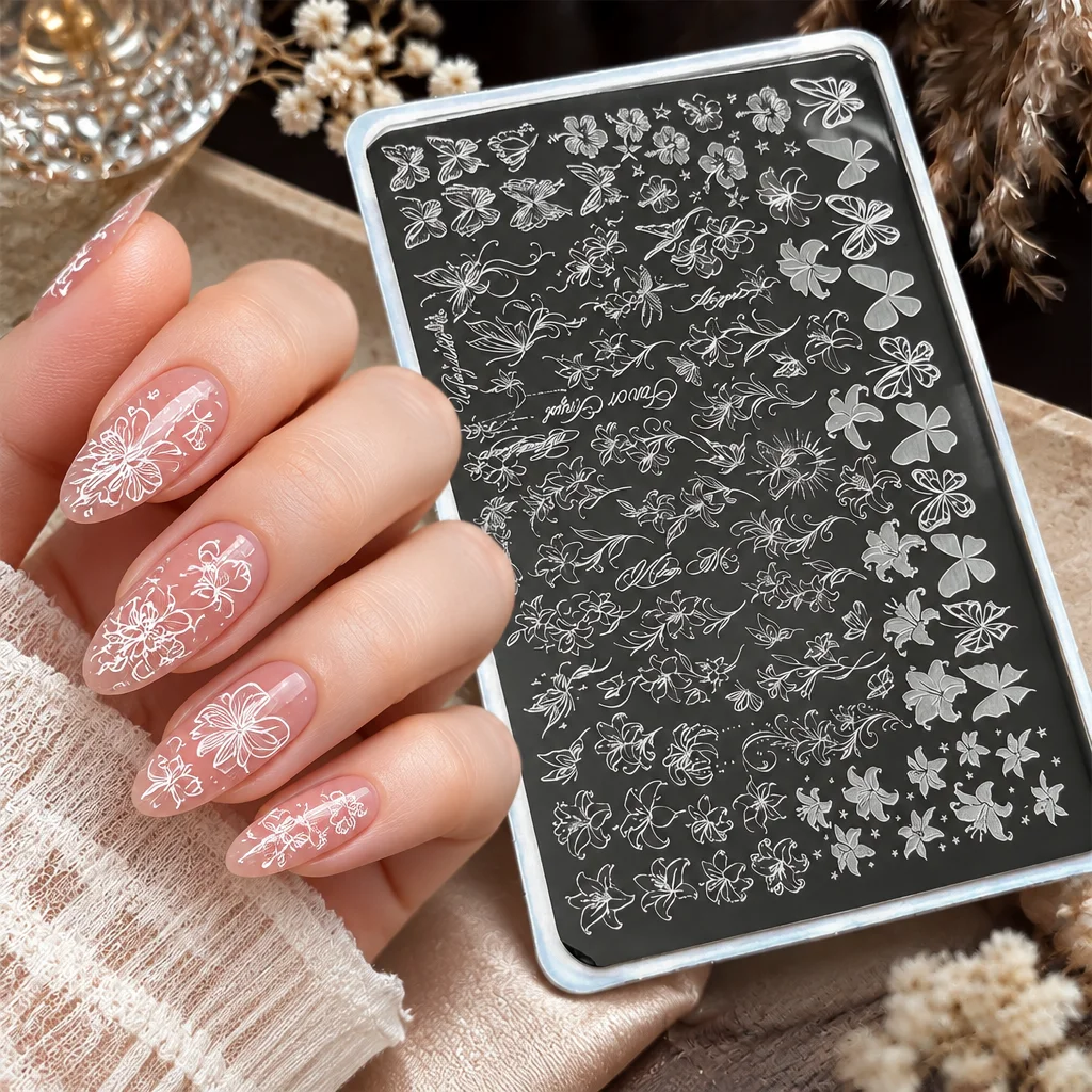 9x15cm 3D Lily Flower & Butterfly Nail Stamping Plate Cute Hibiscus Flower Nail Templates Stainless Steel Reusable Nail Tools