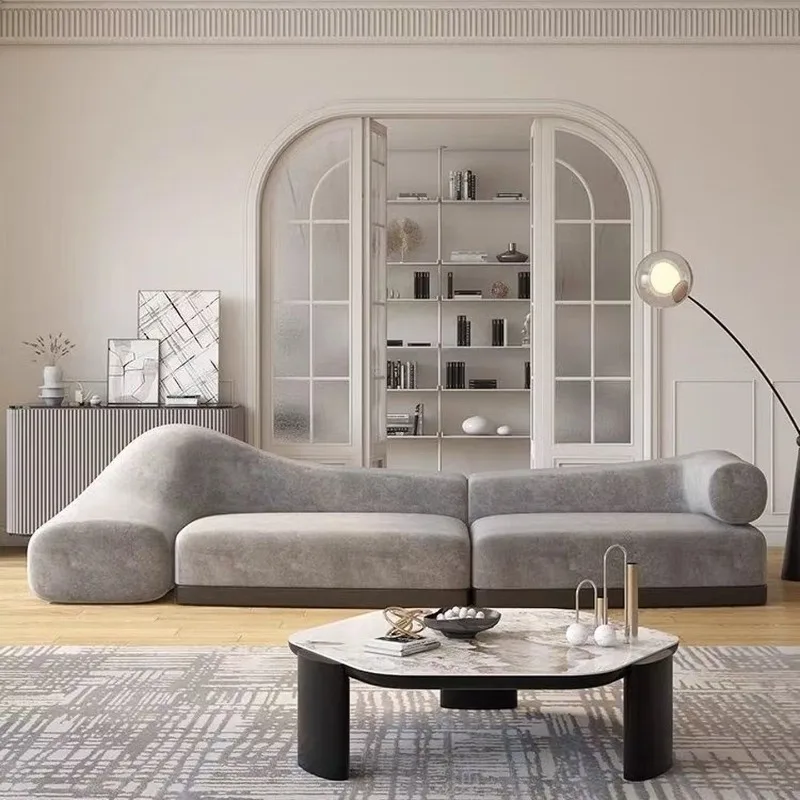 

Light luxury simple cream cloud sofa, living room straight row household lazy sofa, default lamb wool beige