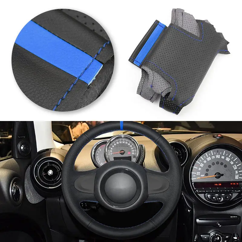 

Кожаный чехол на руль автомобиля с синей полосой для Mini Cooper Countryman Roadster Clubman Clubvan Convertible Paceman
