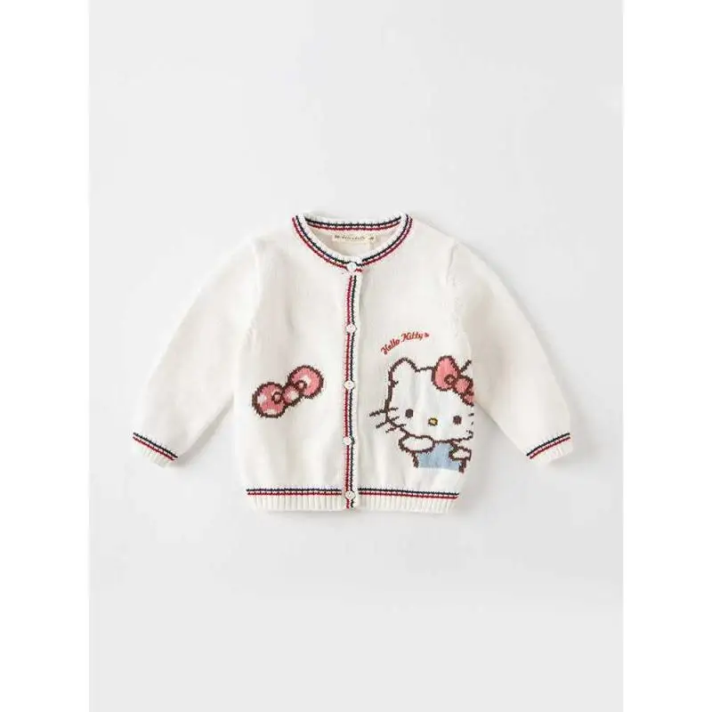 Hot Cardigan Sweater Sanrio Girl Hello Kitty Embroidery Sweatshirt Keep Warm Comfortable Jacquard Weave Knitting Hoodie Kawaii