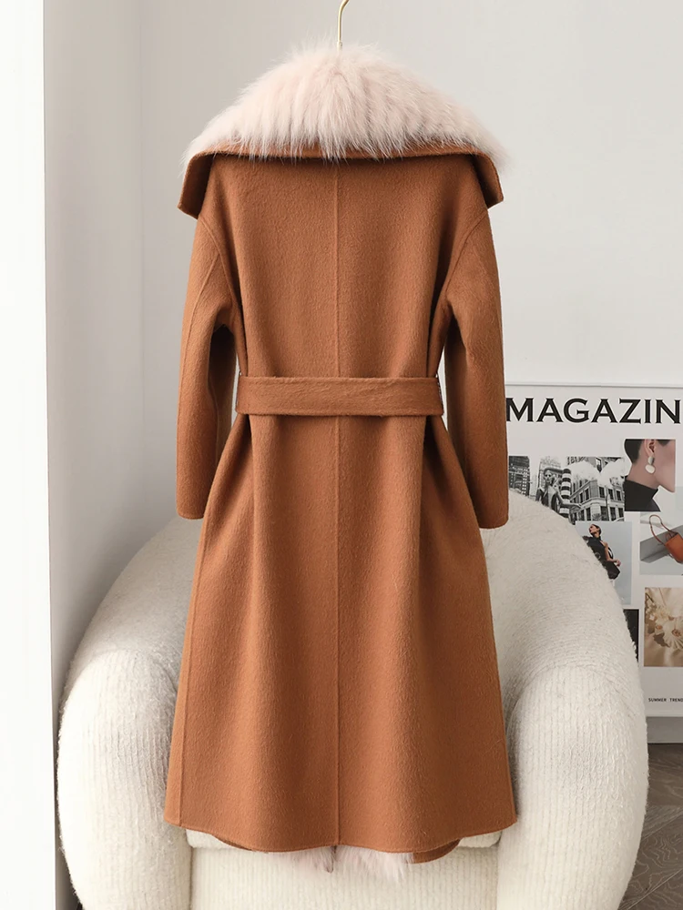 Autumn/winter New Double-sided Woolen Jacket Women\'s Long Woolen Overcoat For Cold Weather Detachable Fox Fur Overcoat