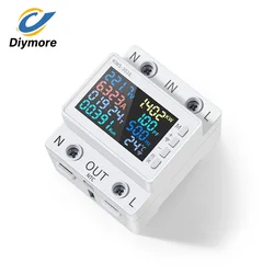 170-270V/63A Power Meter Multi-function AC Energy Power Voltmeter Voltage Amps Watt Kwh Meter Remotely Control 8in1 Color Scree