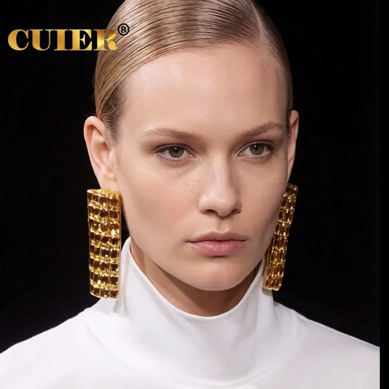

Серьги-подвески CUIER, большие, прямоугольные, геометрические, цвета шампанского золота, с драгоценными камнями, стильные, модные женские ювелирные украшения