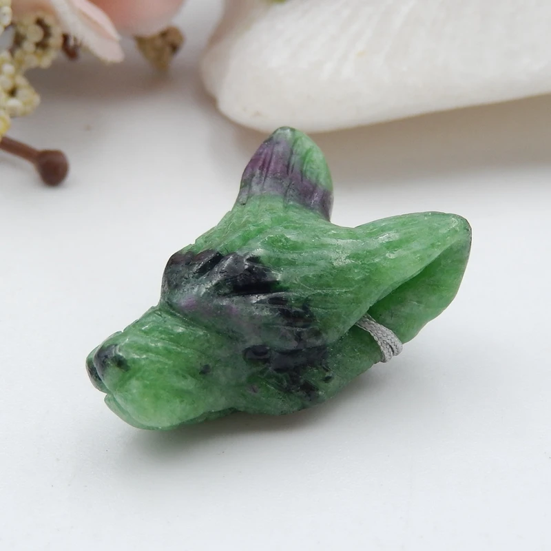 Wholesale,Carved Ruby And Zoisite Wolf Head fashion Pendant24x17x10mm6.4g