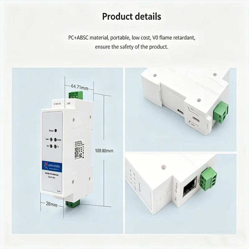 USR-DR302 DIN-Rail RS485 Serial to Ethernet Converter Bidirectional Transparent Transmission Between RS485 and RJ45