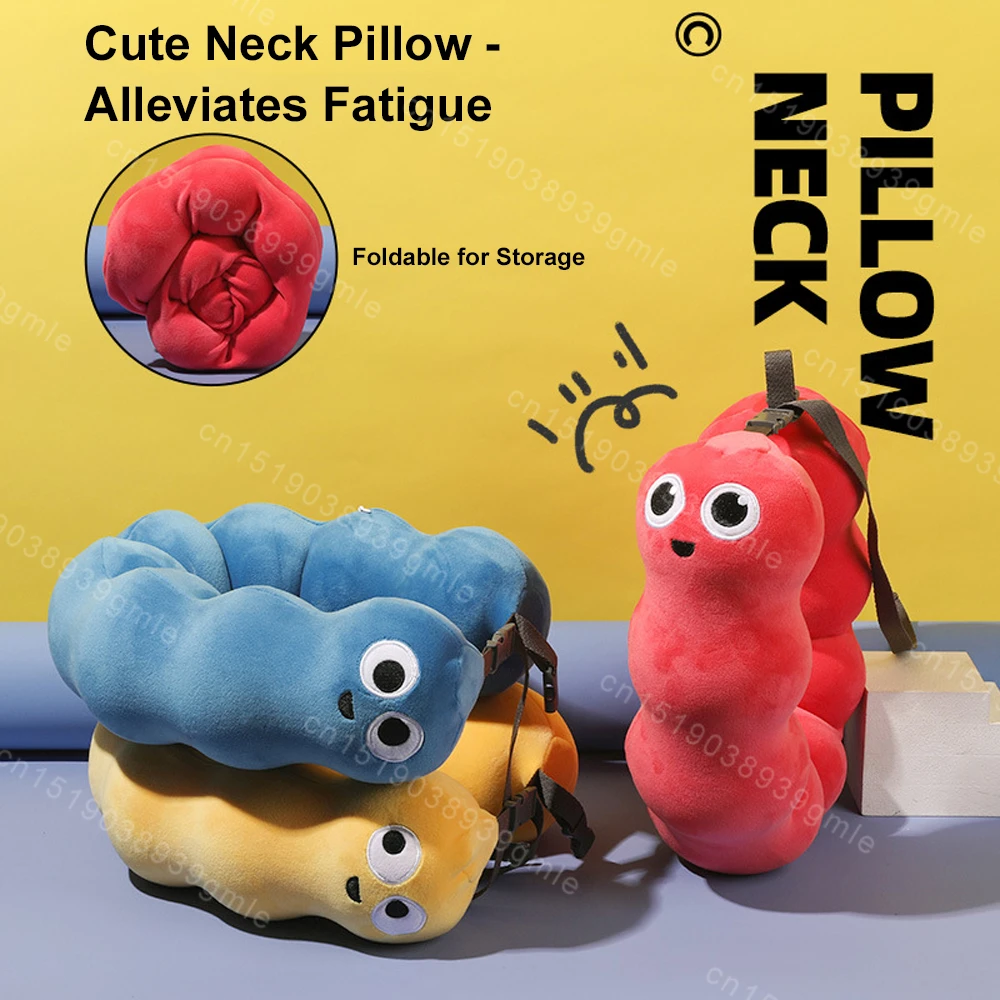 Cute Soft Travel Neck Pillow Caterpillar Car Neck Memory Foam Pillow U-Shaped Portable Adjustable Traveling Sleeping Neck Pillow