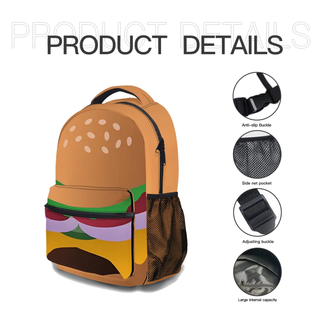 Mochila versátil de hamburguesa con queso, mochila impermeable de gran capacidad, bolsa lavable para computadora, Unisex