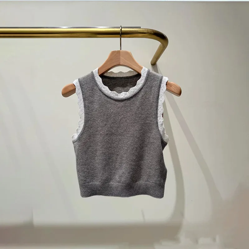 

【Gift Free】High Quality Autumn/Winter Simple Ruffled Round-Neck Sleeveless Knitted Pullover Top and Straight Skirt Set for Women