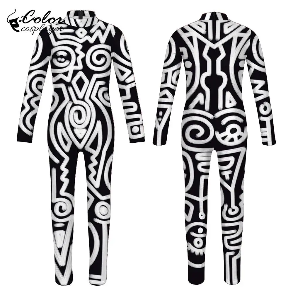 Farbe Cosplay Halloween Overall Purim Karneval Outfits 3D Digitaldruck Party Cosplay Kostüm Zentai Langarm Bodysuit