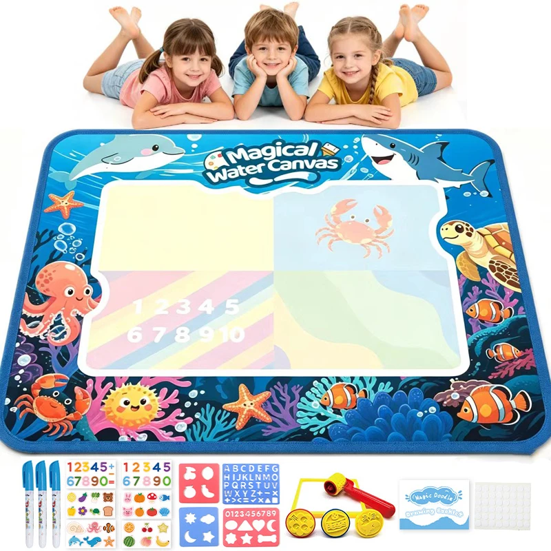 

100x80CM Magic Water Drawing Mat Reusable Painting Board Colorful Water Mat Montessori Match Educational Toys For Children Gift