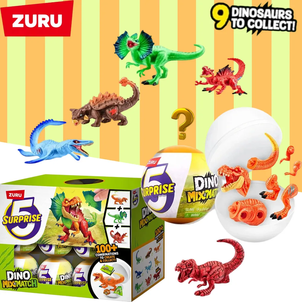 Zuru 5 Surprise Ball Mini Brands Dino Mix and Match Serie 1 Caja Misteriosa Colección de Miniaturas Juguetes de Dinosaurios con Piezas
