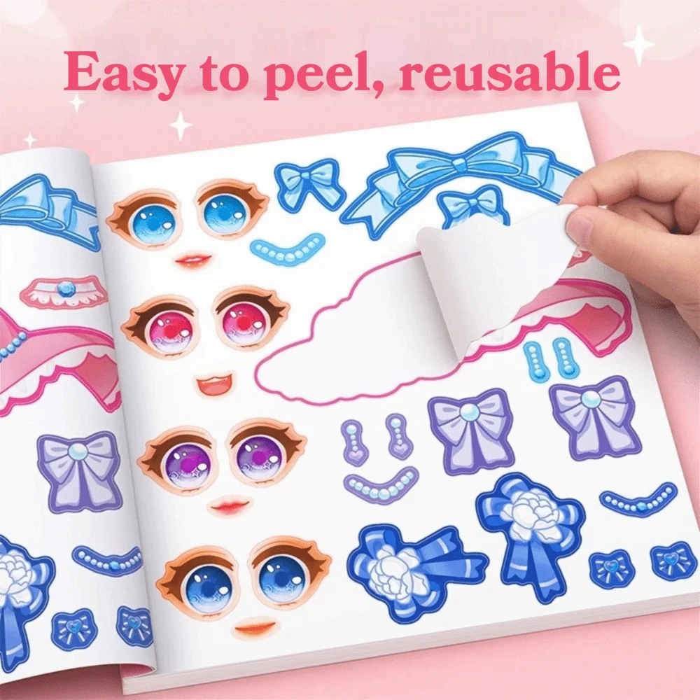 4/5 pcs Reusable Princess Dress Up Sticker Book Handicrafts Outfit Make a Face Puzzle Stickers Set DIY Activity Toy Clothing