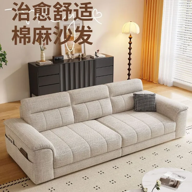 2026 New Simple Cotton Linen Fabric Sofa Italian Light Luxury Straight Row for Living Room Small Apartment Rental House