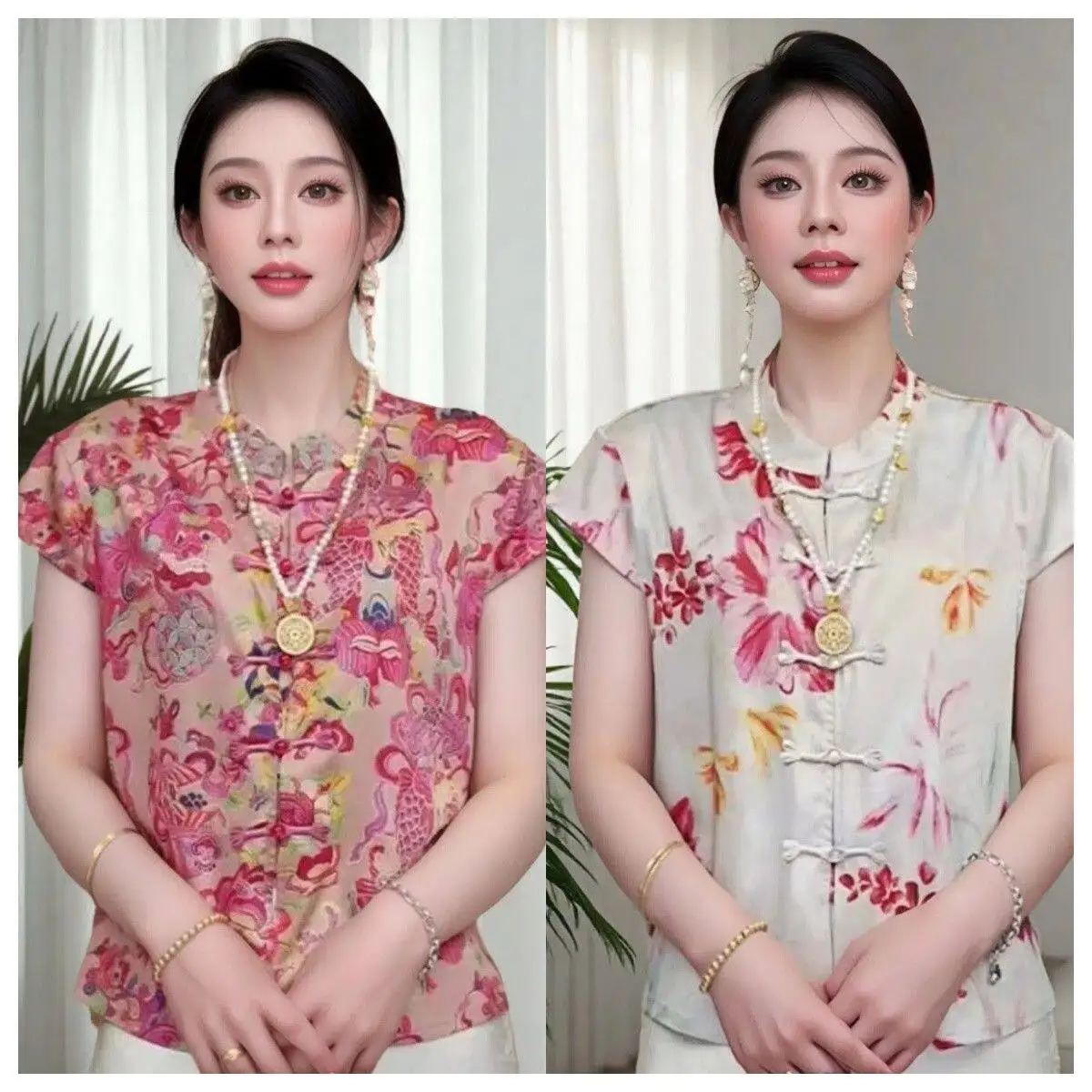 

Удобная женская рубашка с коротким рукавом в стиле ретро с принтом, на пуговицах, повседневная летняя блузка свободного кроя в этническом стиле без рукавов