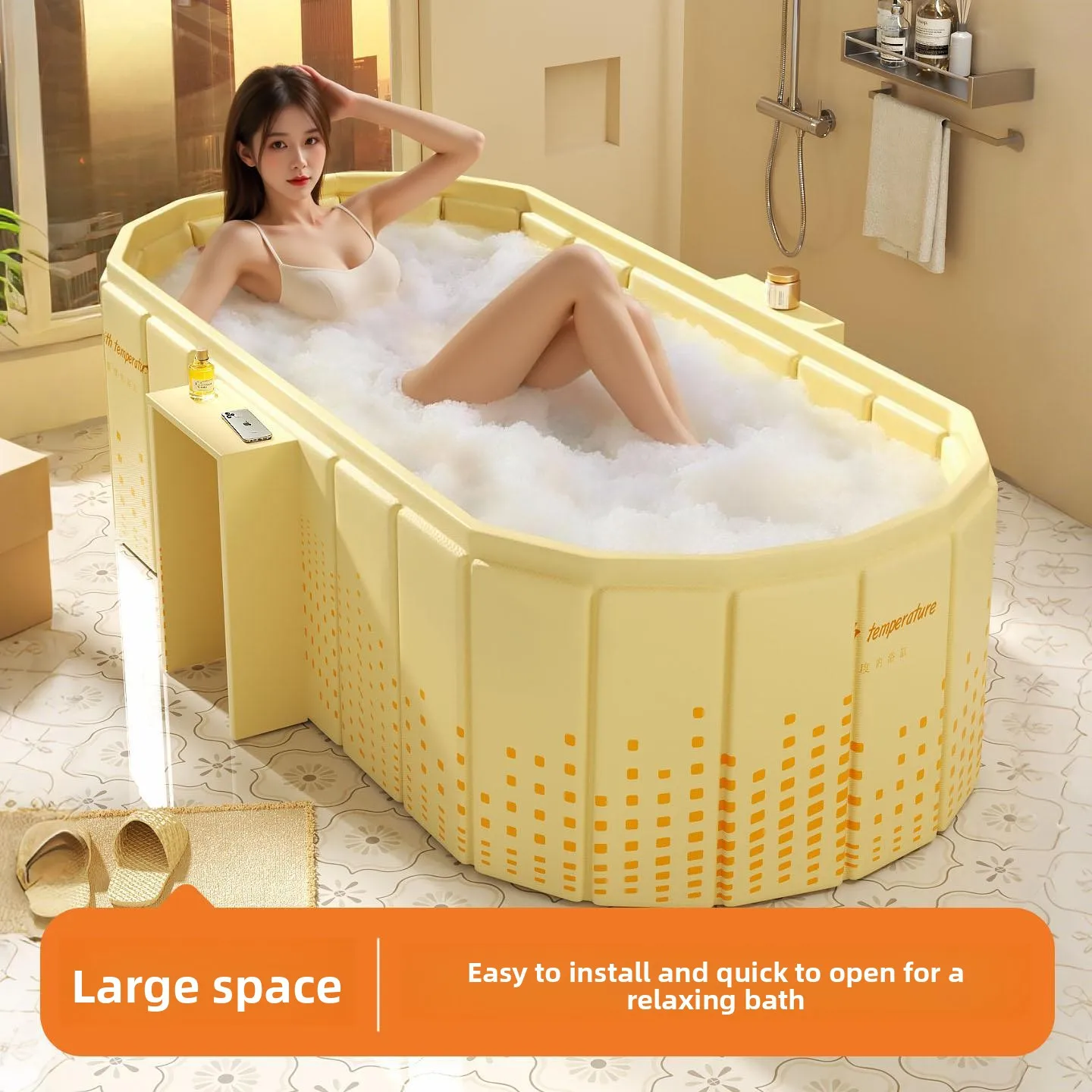 No‑Installation Foldable Bath Tub, Household Full‑Body Soaking Bathtub for Adults & Children