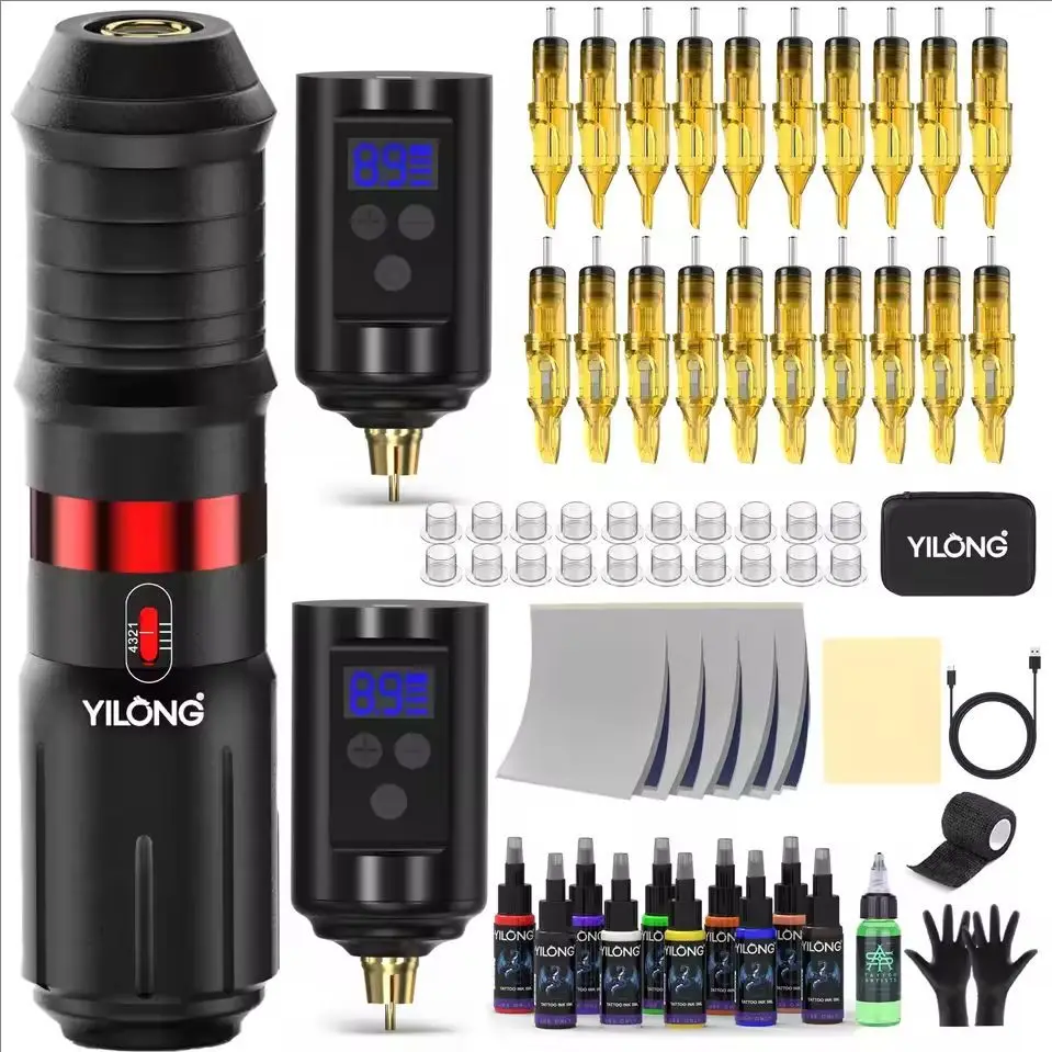 

YILONG Tattoo Kit Беспроводная мощная ручка для татуировки Набор для перманентного макияжа Тату-машинка Комплект Высококачественный набор тату-пистолетов