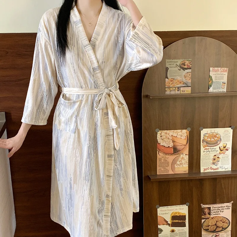 Tie Dye Robe for Women with Belt Summer Sleepwear Nightdress Japanese Pocket Night Wears One Piece Korean Reviews Many Pajama