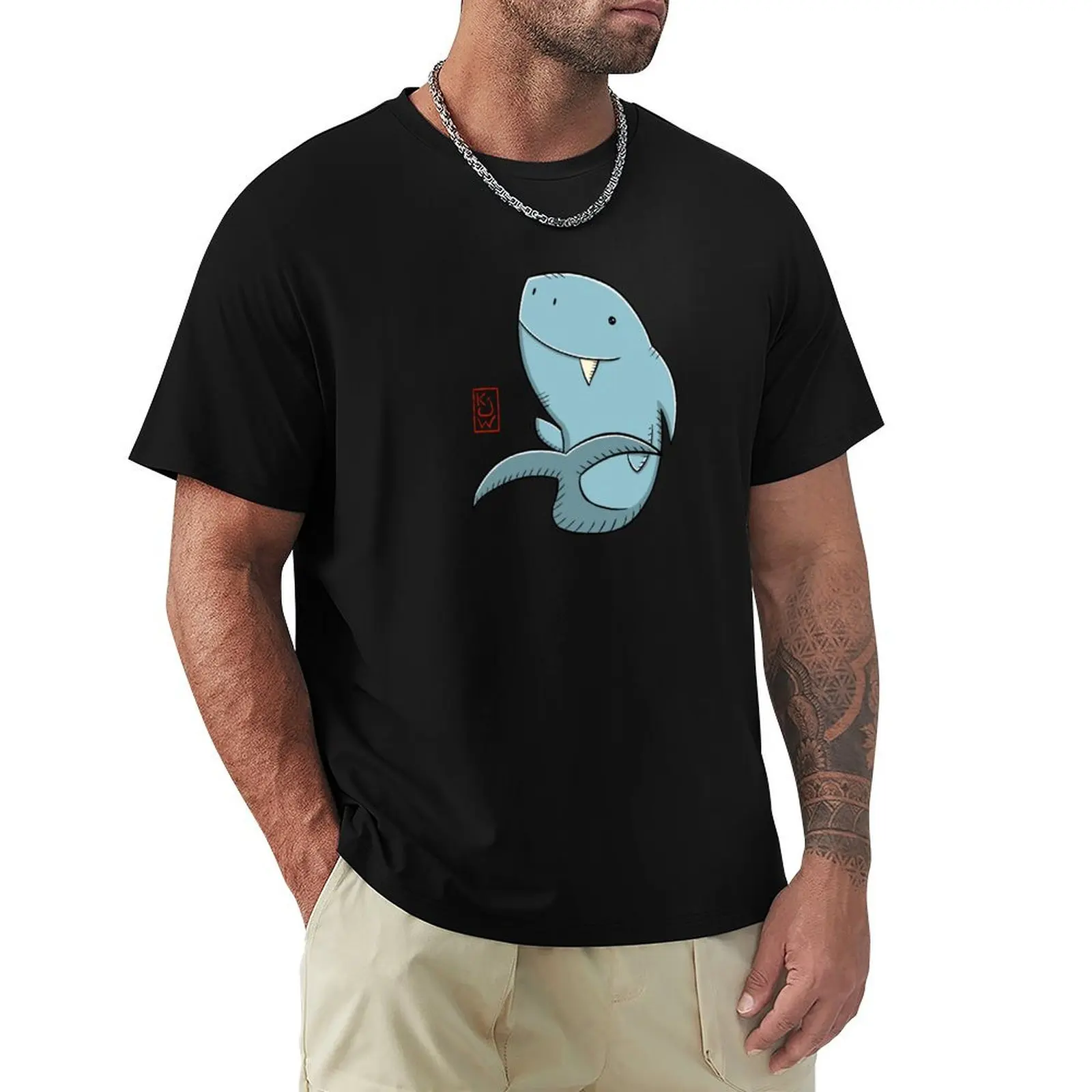 Shark Waving Hello - Cute Shark - Funny Illustration T-Shirt Plus Size Summer Short Sleeve T-Shirt