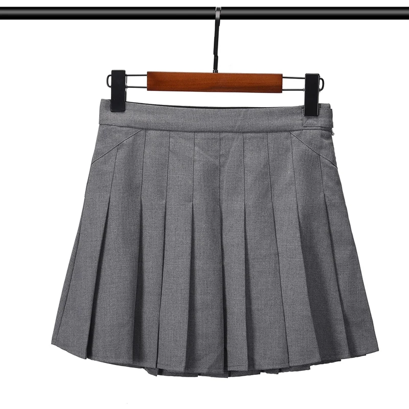 TB THOM Women\'s Short Skirts Korean Brand Solid Grey A-Line Pleated Skirt Fashion Casual Wool Quality Preppy Kawaii Mini Skirts