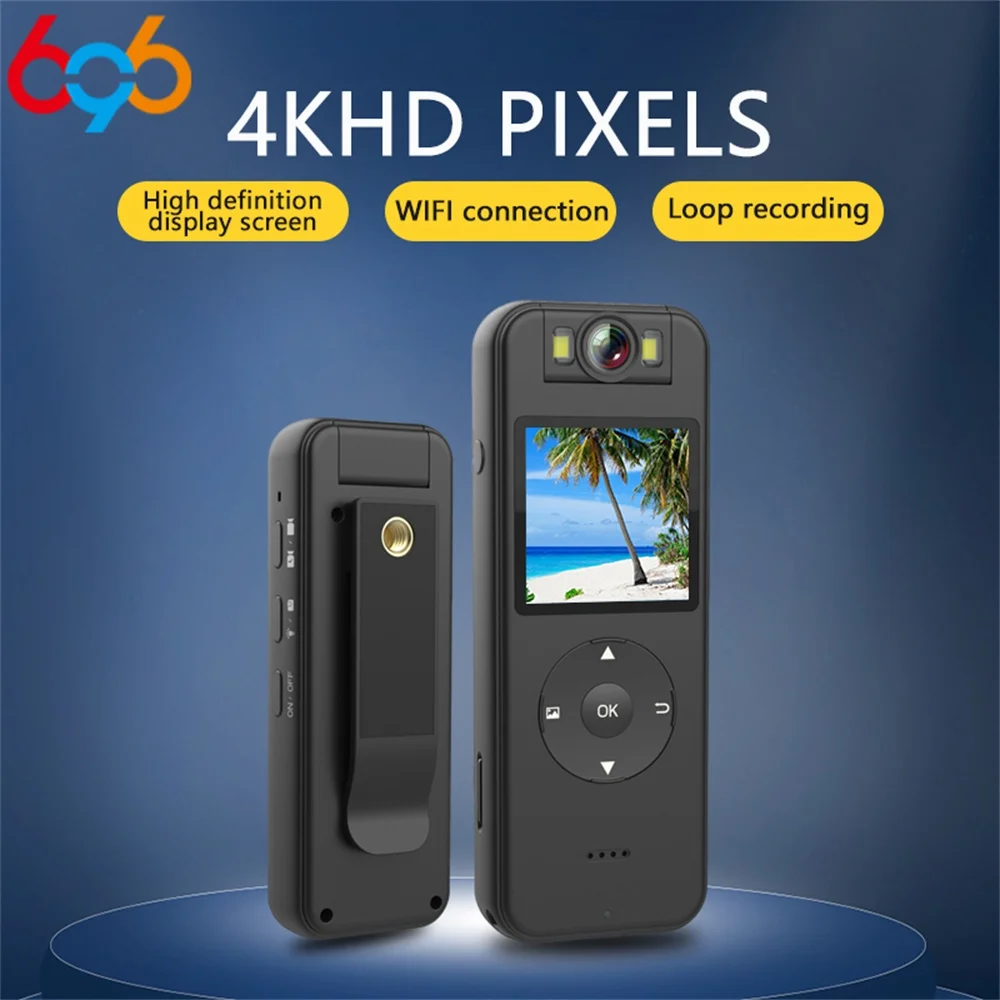 Back Clip 4K Camera  180° Rotation  One-Click Capture  WiFi  LED Fill Lamp 1400mAh Battery for Video & Photo Recording