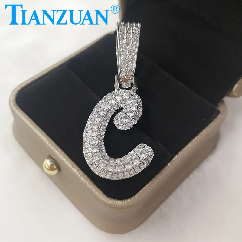 

Simple Design C Letter Moissanite Pendant for Men Party Jewelry Gifts 37x50mm 925 Silver Fine Necklace Jewelry