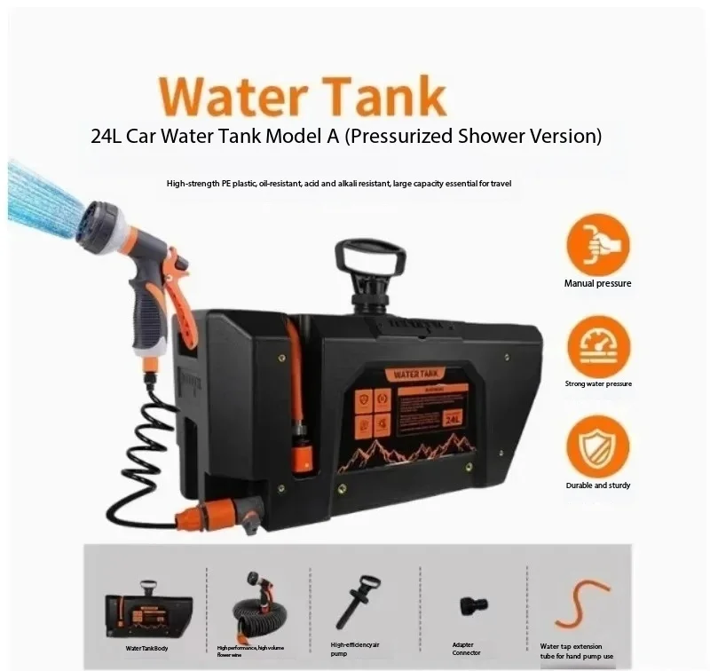 Portable 24L Car Mounted Water Tank for Camping, Large Capacity Outdoor Travel Water Storage Bucket with Detachable Faucet