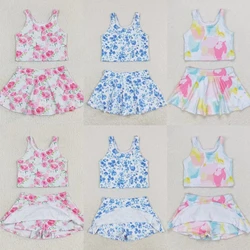 Wholesale Baby Girl Clothes Infant Toddler Sleeveless Flower Tie Dye Swimsuit Kids Skirt Shorts Summer Floral Swimwear Set