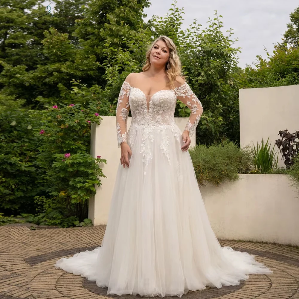 Fashion V Neck Wedding Dresses for Ladies Charming Soft Tulle Bridal Gowns Exquisite Full Sleeve Vestidos De Novia New 2026