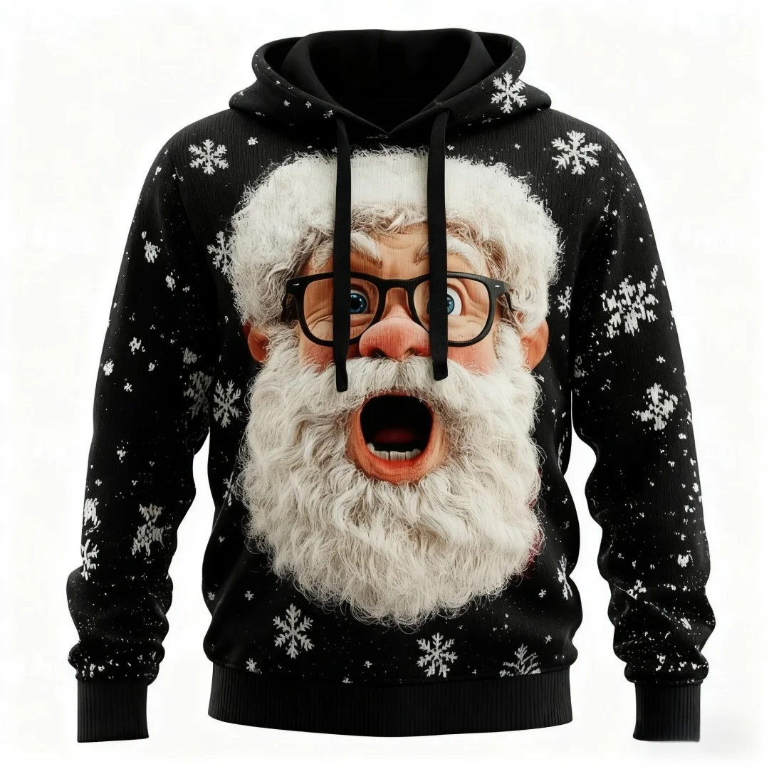 

Cartoon Santa Claus Printed Men's Hoodies Autumn and Winter Casual Oversized Sweatshirts High Quality Fashion X'mas Men Clothing