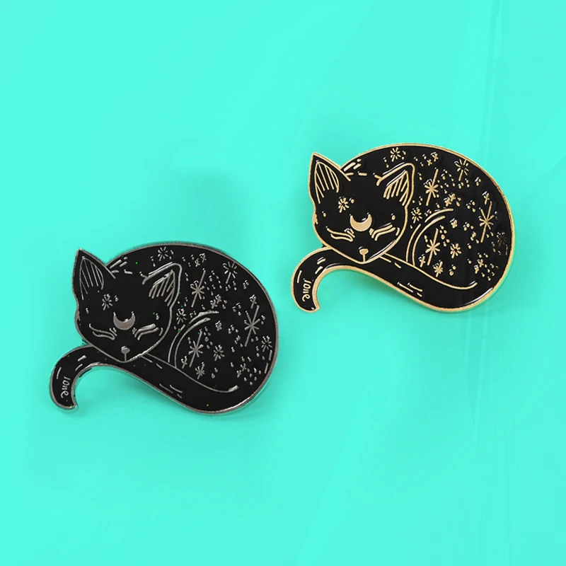 Moon Black Cat Pines Slee Pinsg Cat Badges Witches Jewelry Halloween Brooch Cartoon Black cat kitten Enamel Pins Pin Sailor