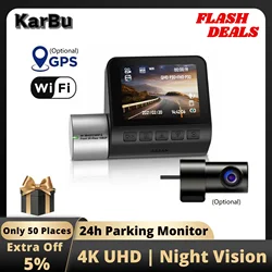 Dashcam 4K GPS WIFI 24h Monitor do parkowania kamera na deskę rozdzielczą podwójny aparat noktowizor do wideorejestrator samochodowy z przodu i z tyłu rejestrator wideo Mini