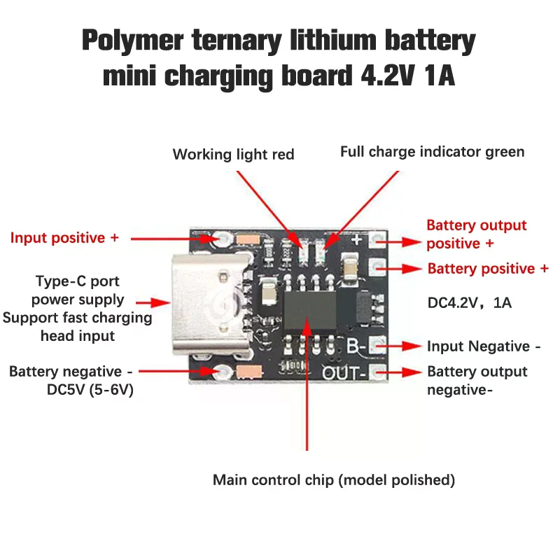 Ultra-Small Lithium Battery Charging Board 1A 3.7V4.2V Charger Module Type-C With Protection Board