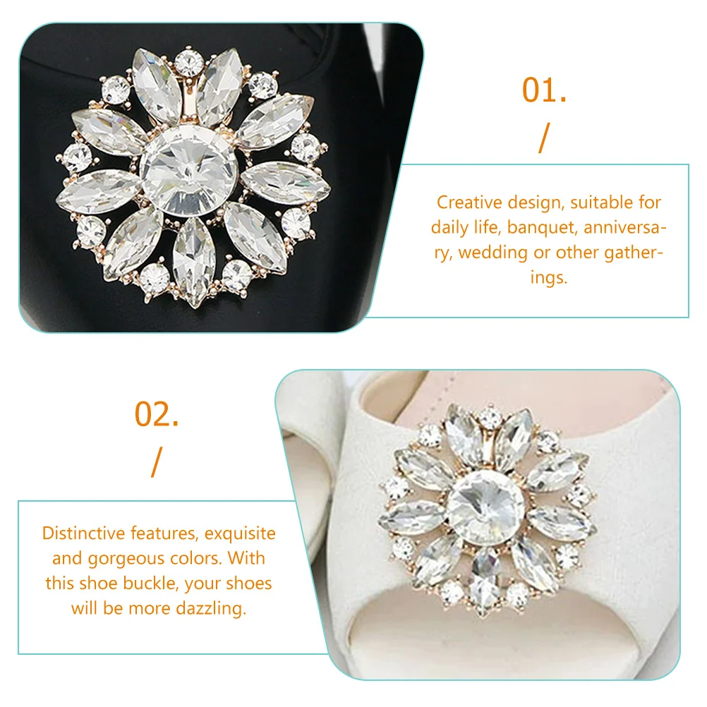 

2 Pcs Shoe Buckle Decorative Clear Jewelry Rhinestones Decoration Clips Decorate
