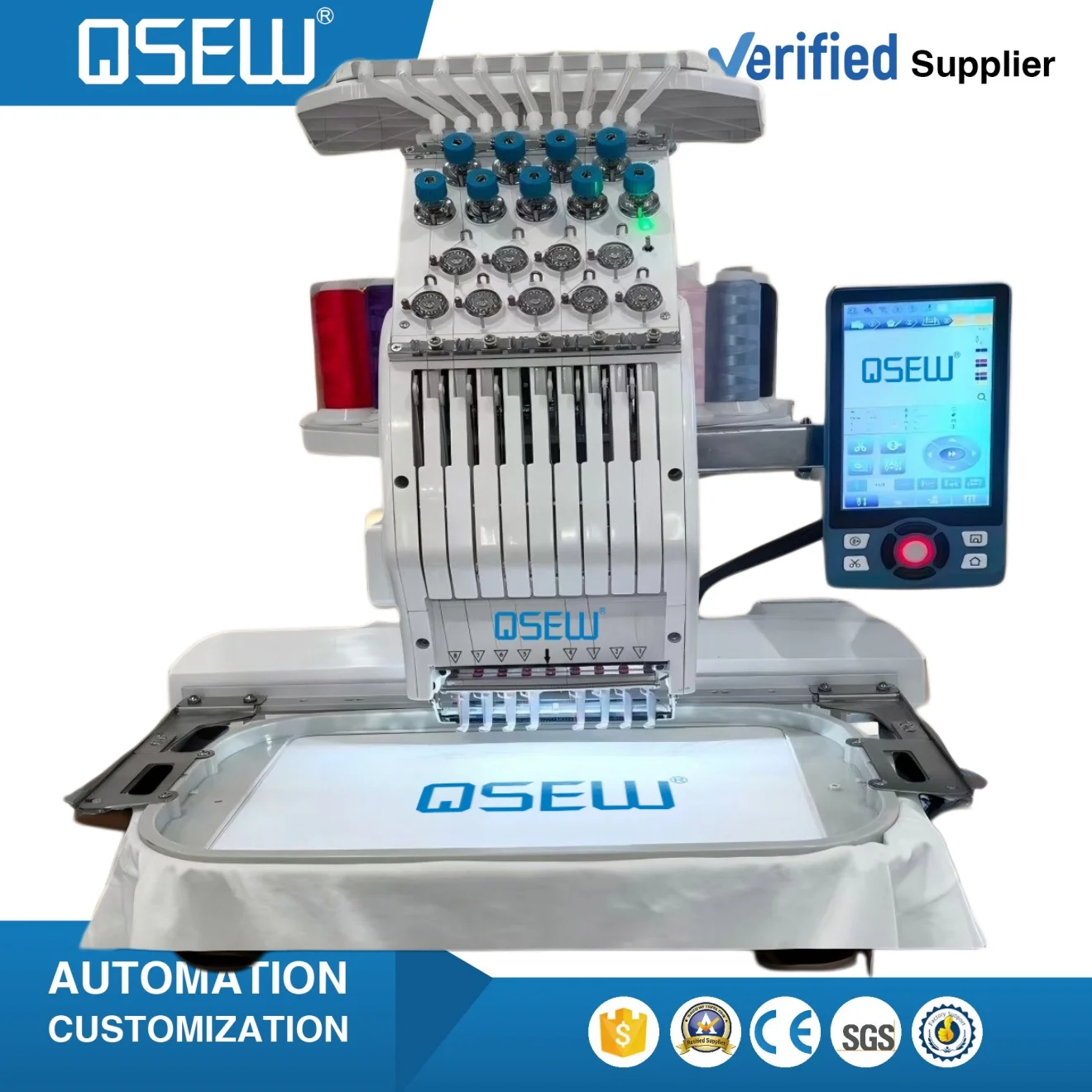 QS-801S Single Head 8 Needle Computerized Cap Hat Embroidery Machine Computer for T Shirt logo Label Embroidery Machine