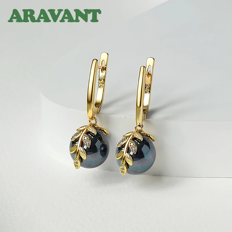 ARAVANT 925 Silver 18K Gold Black Pearl Long Dangle Earring For Women Fashion Jewelry Gift