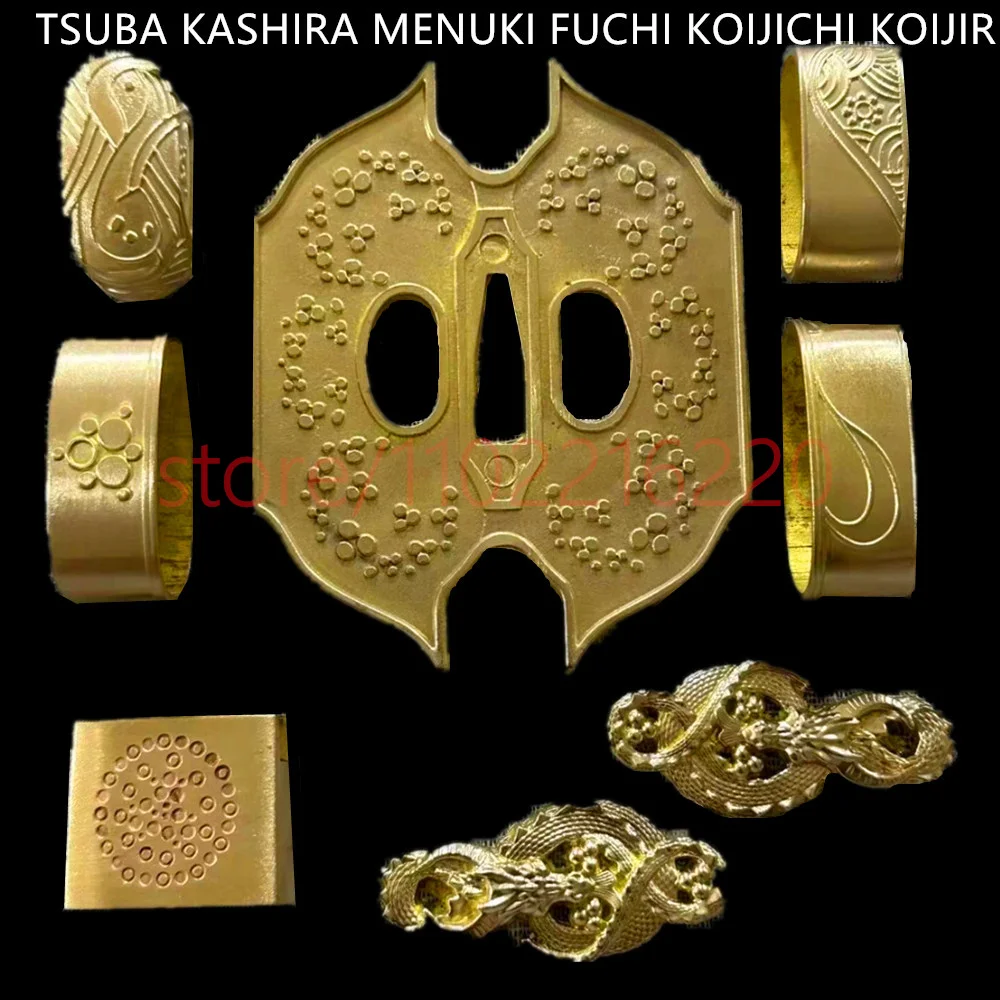 A Set Copper Brass Carved TSUBA KASHIRA MENUKI FUCHI KOIJICHI KOIJIRI Parts For Japanese Sword Tachi Samurai Katana Accessories