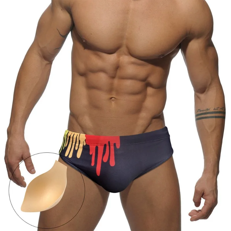 Summer Paint Graffiti Bikini Briefs Men Super Thin Tight Underwear Panties Sexy Gay Mens Swimwear Swimsuit Swim Bathing Trunks