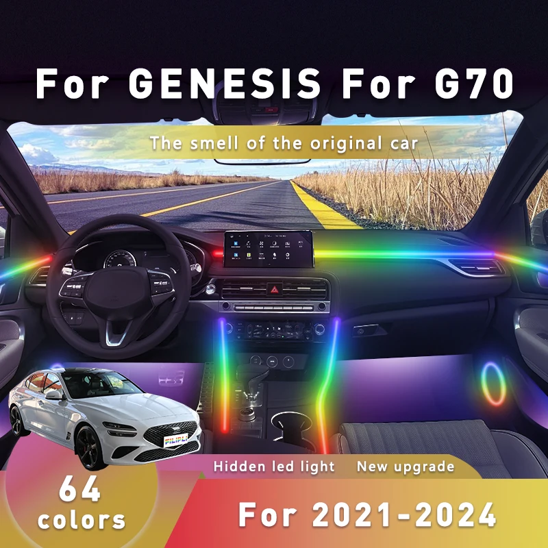 

FILIPLI For GENESIS G70 For 2021-2024 64 Color Car Mood Atmosphere Decoration Light 64 RGB Wireless Bluetooth Car Interior Light