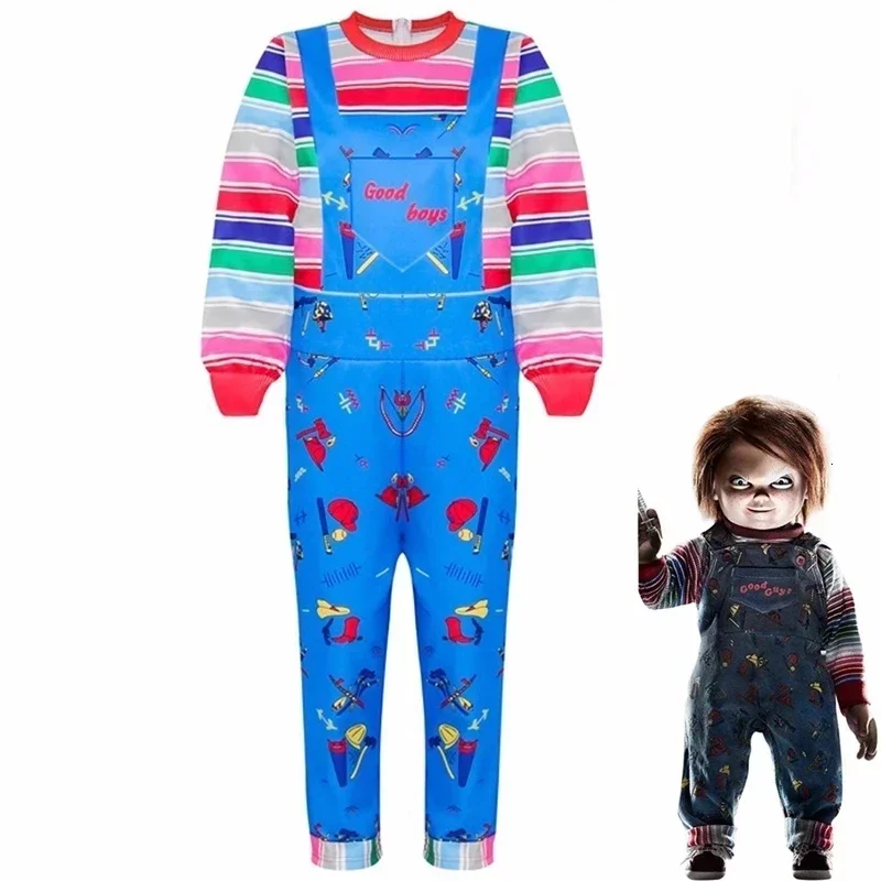 Kids Halloween Child's Play Chucky Cosplay Costume Boys Girls Cartoon Horror Ghost Doll 3D Printed Long Sleeve Jumpsuits Clothes