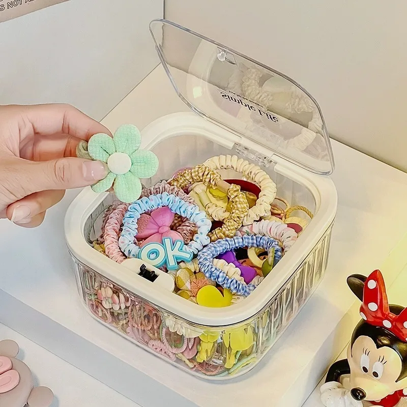 صندوق تخزين أكريليك للفتيات بنقرة واحدة صندوق مجوهرات مقاوم للغبار إكسسوارات الشعر صندوق تخزين مجوهرات الرأس حبل الشعر #4