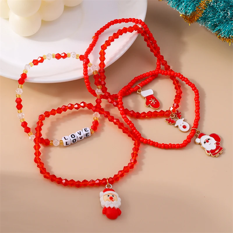 5-teiliges Set Bohemian Handgemachte Perlenarmbänder für Frauen, Weihnachts-Hirsch- und Weihnachtsmann-Anhänger-Armbänder, Festivalschmuckgeschenke für Mädchen – Detail 2