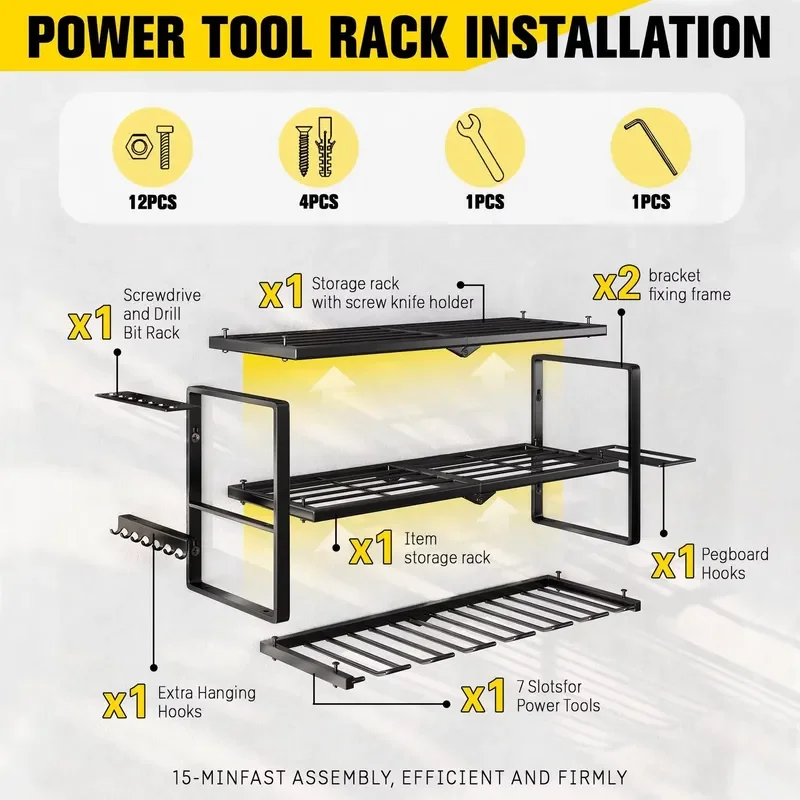 Foldable Multi-Layer Garage Power Tool Storage Rack Wall Mounted Power Tool Organizer