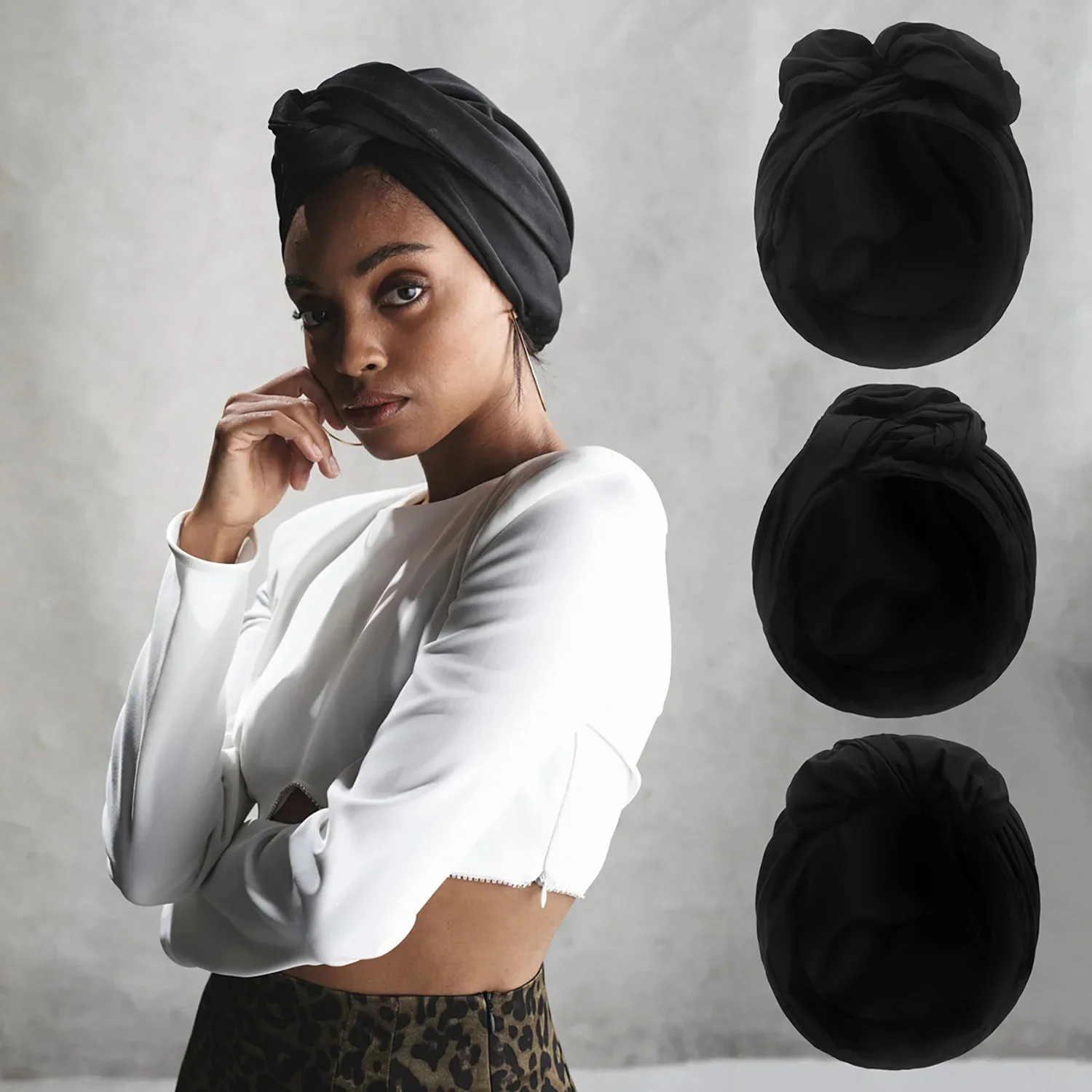 Woman Muslim Headscarf Cap Cotton Headband African Head Wraps Elegant Retro Turban for Ladies Beanies Caps Muslim Headpiece