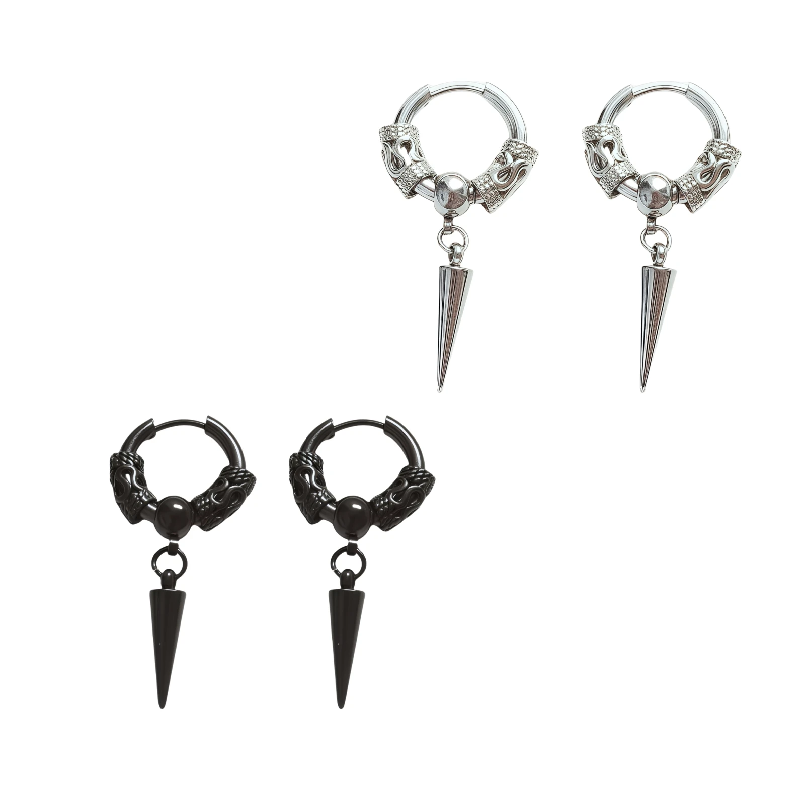 Hohl Design Spike Unregelmäßige Goth Frau Schwarz Edelstahl Baumeln Hängende Ohrringe für Mann Vintage-Schmuck Tägliche Party
