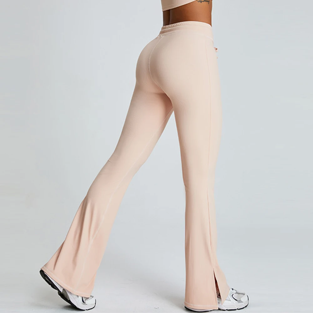 

Women High Waist Threaded Flare Pants Slim Solid Color Pants Elastic Butt Lift Skinny Yoga Leggings Gym Fitness Runing Pants