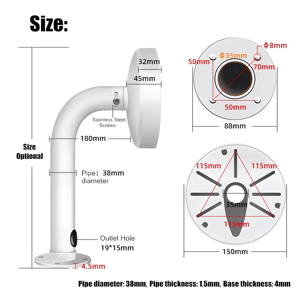 Aluminum Alloy Outdoor Rainproof Surveillance Dome Camera Wall Mount Bracket Compatible with Hikvision Dahua Samsung IP Camera