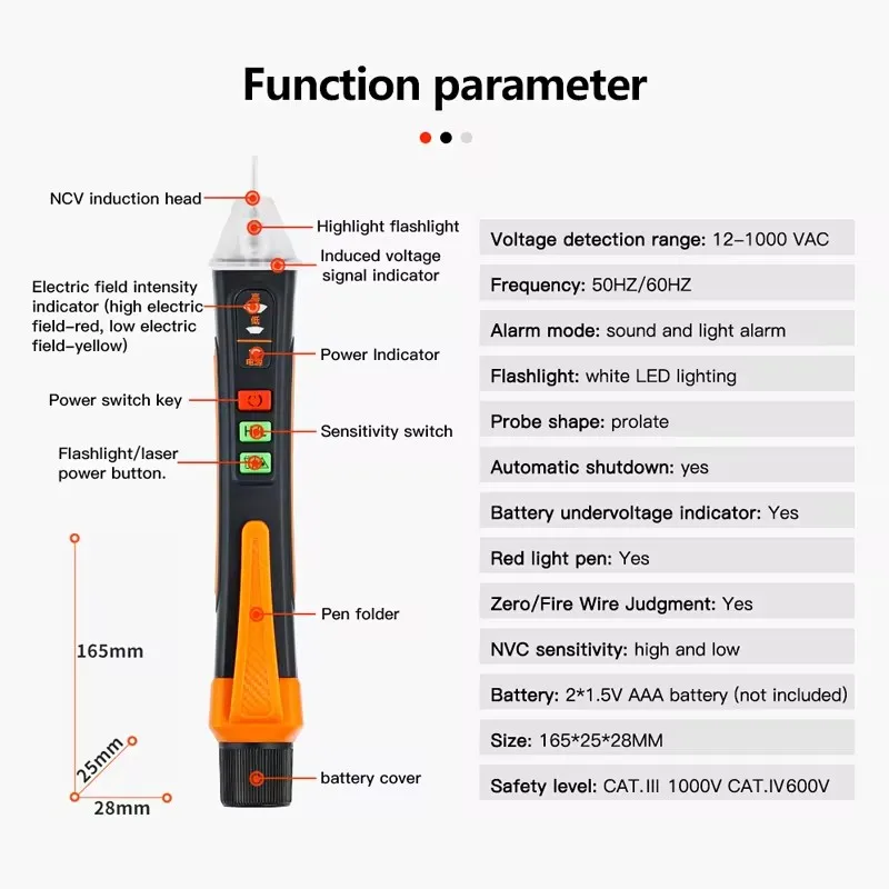 Non Contact Voltage Detector Pen AC Voltage Tester 12-1000V Electric Indicator Smart Breakpoint Finder With Flashlight