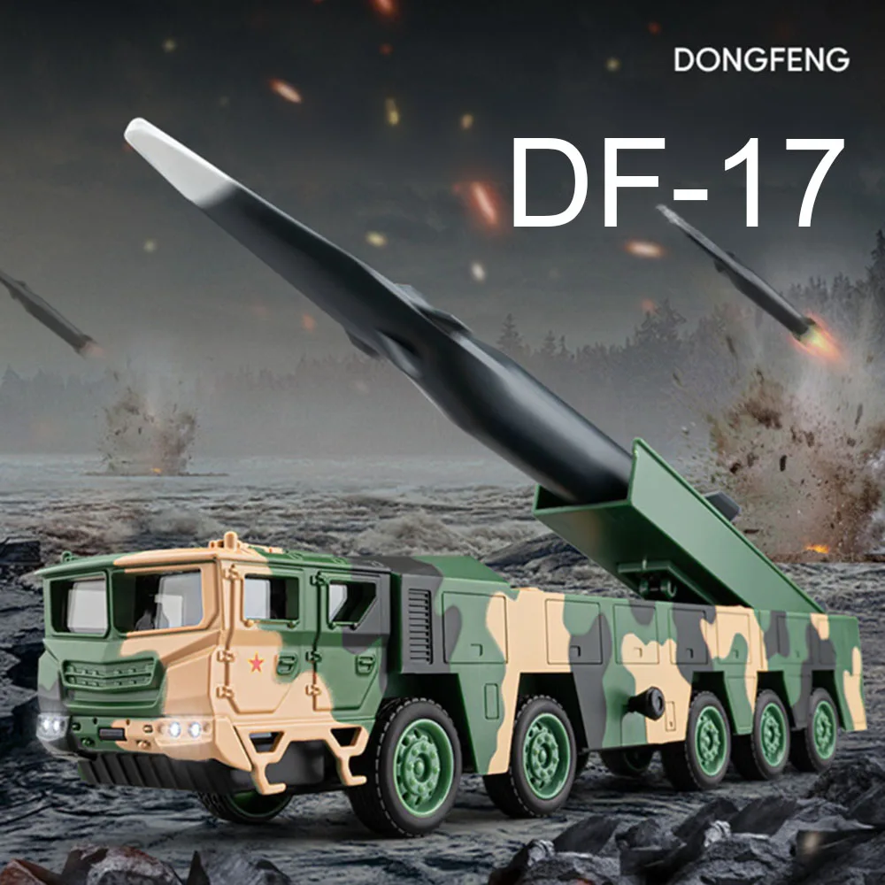 1:50 DF-17 Missile Launch Vehicles Alloy Toys Diecast Cars Model Rubber Tires Sound Light Military Models Boys Decoration Gifts